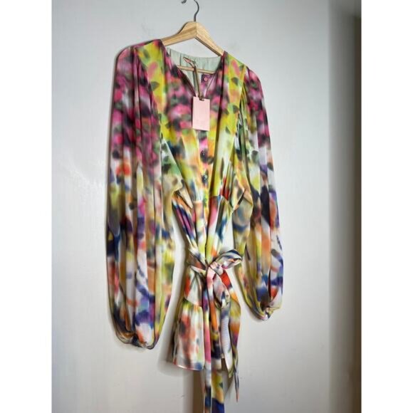 NWT Alexis Leonie Belted Abstract-Print Mini Dress Iridescent Size: Large - Picture 4 of 10